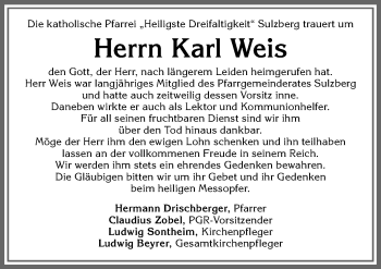 Traueranzeige von Karl Weis von Allgäuer Zeitung,Kempten