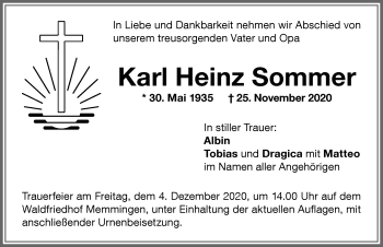 Traueranzeige von Karl Heinz Sommer von Memminger Zeitung