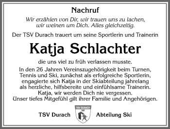 Traueranzeige von Katja Schlachter von Allgäuer Zeitung,Kempten