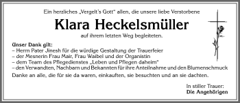 Traueranzeige von Klara Heckelsmüller von Allgäuer Zeitung, Marktoberdorf