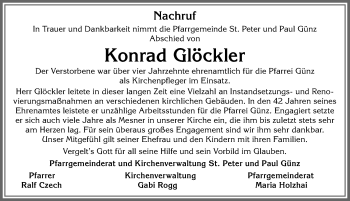 Traueranzeige von Konrad Glöckler von Memminger Zeitung
