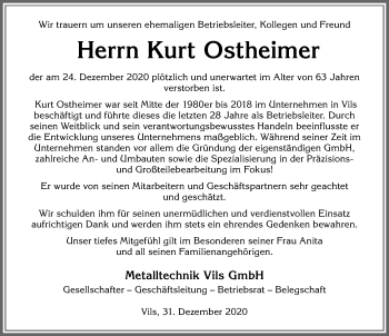 Traueranzeige von Kurt Ostheimer von Allgäuer Zeitung