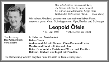 Traueranzeige von Leopold Öfele von Memminger Zeitung