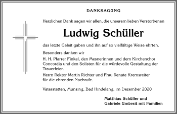 Traueranzeige von Ludwig Schüller von Allgäuer Anzeigeblatt