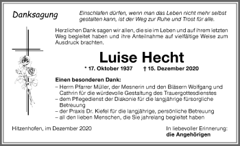 Traueranzeige von Luise Hecht von Memminger Zeitung