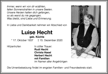 Traueranzeige von Luise Hecht von Memminger Zeitung