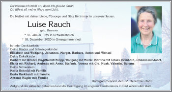 Traueranzeige von Luise Rauch von Allgäuer Zeitung