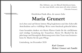 Traueranzeige von Maria Grunert von Der Westallgäuer