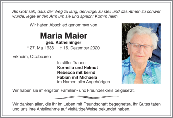 Traueranzeige von Maria Maier von Memminger Zeitung