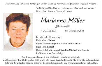 Traueranzeige von Marianne Müller von Allgäuer Zeitung, Marktoberdorf