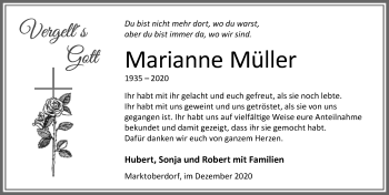 Traueranzeige von Marianne Müller von Allgäuer Zeitung, Marktoberdorf