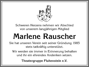 Traueranzeige von Marlene Rauscher von Allgäuer Anzeigeblatt
