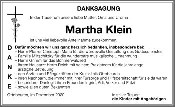 Traueranzeige von Martha Klein von Memminger Zeitung