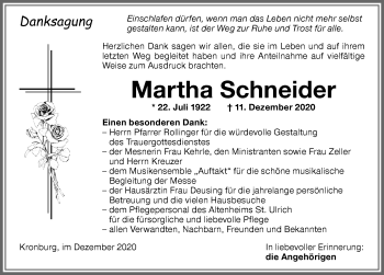 Traueranzeige von Martha Schneider von Memminger Zeitung