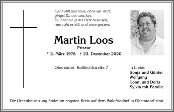 Traueranzeige von Martin Loos von Allgäuer Anzeigeblatt