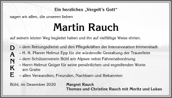 Traueranzeige von Martin Rauch von Allgäuer Anzeigeblatt
