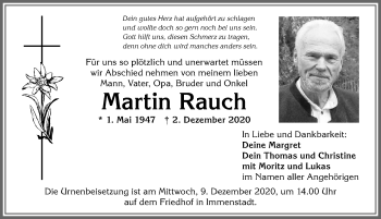 Traueranzeige von Martin Rauch von Allgäuer Anzeigeblatt