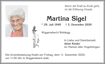 Traueranzeige von Martina Sigel von Allgäuer Zeitung,Kempten
