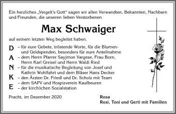 Traueranzeige von Max Schwaiger von Allgäuer Zeitung, Marktoberdorf