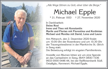 Traueranzeige von Michael Epple von Allgäuer Zeitung, Füssen