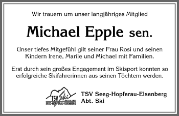 Traueranzeige von Michael Epple von Allgäuer Zeitung, Füssen