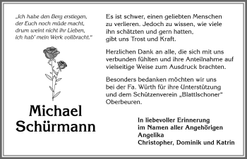 Traueranzeige von Michael Schürmann von Allgäuer Zeitung, Kaufbeuren/Buchloe