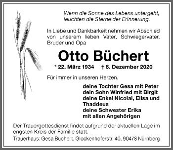 Traueranzeige von Otto Büchert von Memminger Zeitung