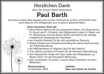 Traueranzeige von Paul Barth von Allgäuer Zeitung, Marktoberdorf