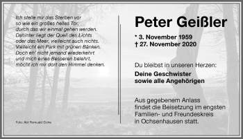 Traueranzeige von Peter Geißler von Memminger Zeitung