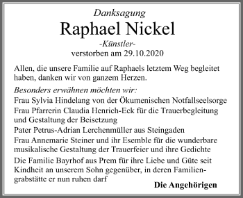 Traueranzeige von Raphael Nickel von Allgäuer Zeitung, Füssen