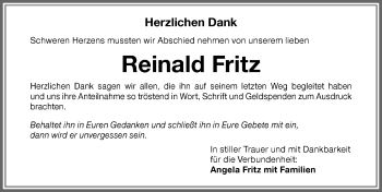 Traueranzeige von Reinald Fritz von Memminger Zeitung