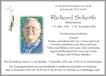 Traueranzeige von Richard Scheitle von Allgäuer Zeitung, Marktoberdorf