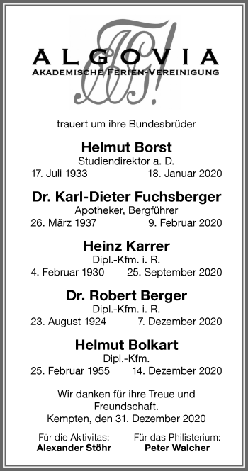 Traueranzeige von Robert Berger von Allgäuer Zeitung,Kempten