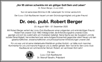 Traueranzeige von Robert Berger von Allgäuer Zeitung, Kaufbeuren/Buchloe