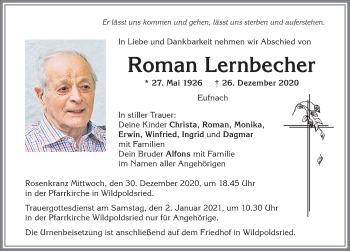 Traueranzeige von Roman Lernbecher von Allgäuer Zeitung,Kempten