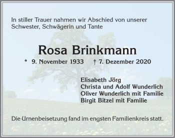 Traueranzeige von Rosa Brinkmann von Allgäuer Zeitung