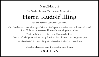 Traueranzeige von Rudolf Illing von Der Westallgäuer