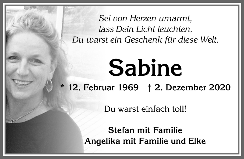  Traueranzeige für Sabine Ullrich vom 09.12.2020 aus Allgäuer Zeitung,Kempten