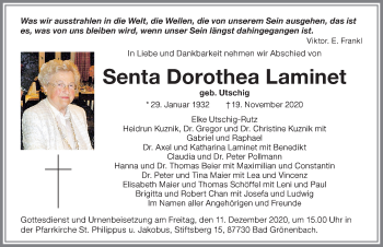 Traueranzeige von Senta Dorothea Laminet von Memminger Zeitung
