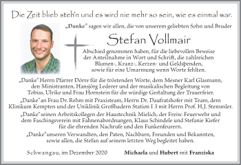 Traueranzeige von Stefan Vollmair von Allgäuer Zeitung, Füssen
