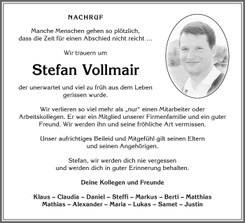Traueranzeige von Stefan Vollmair von Allgäuer Zeitung, Füssen