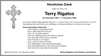 Traueranzeige von Terry Rigatos von Allgäuer Zeitung