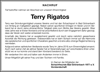 Traueranzeige von Terry Rigatos von Allgäuer Zeitung