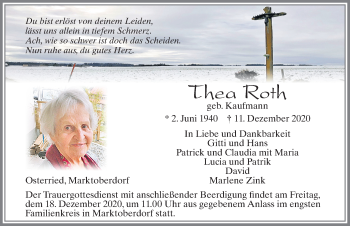 Traueranzeige von Thea Roth von Allgäuer Zeitung, Marktoberdorf