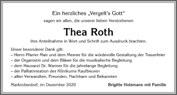 Traueranzeige von Thea Roth von Allgäuer Zeitung, Marktoberdorf