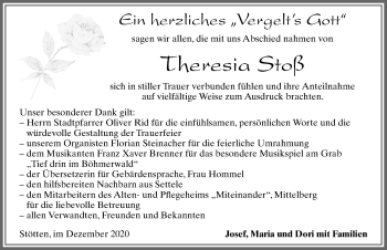 Traueranzeige von Theresia Stoß von Allgäuer Zeitung, Marktoberdorf