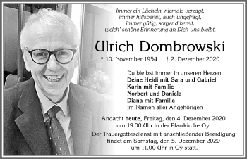 Traueranzeige von Ulrich Dombrowski von Allgäuer Zeitung,Kempten