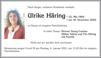 Traueranzeige von Ulrike Häring von Allgäuer Zeitung