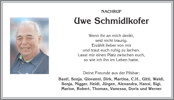 Traueranzeige von Uwe Schmidlkofer von Allgäuer Anzeigeblatt