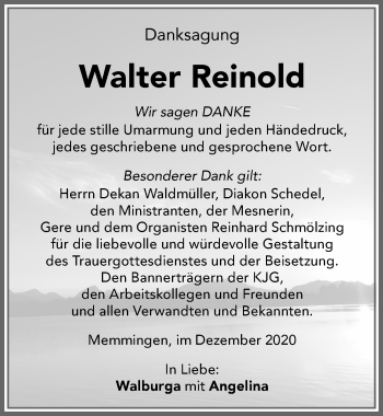 Traueranzeige von Walter Reinold von Memminger Zeitung